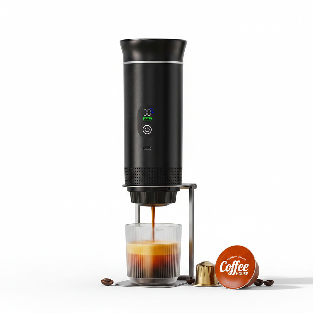 Portable USB coffee machine polished studio product shot
