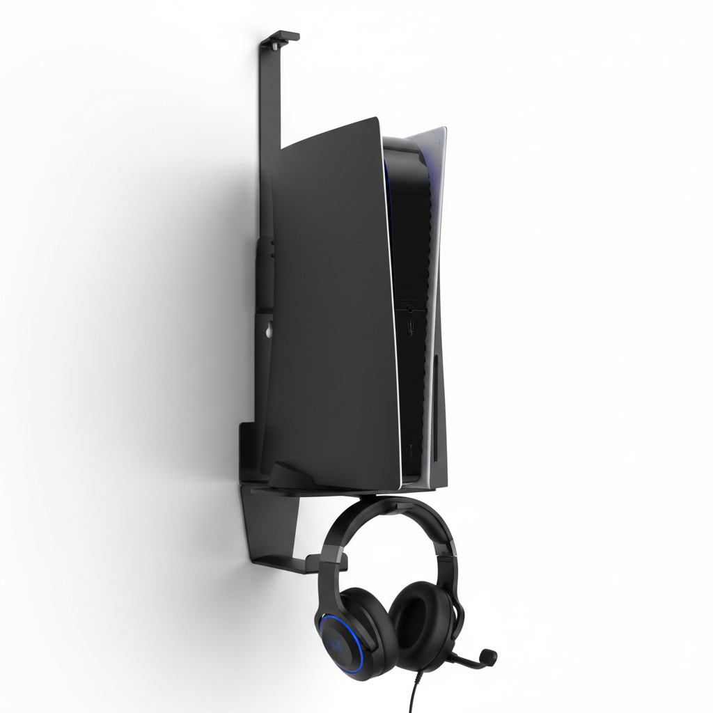 PS5 vertical stand wall mount with headset bracket — black — Trendvault